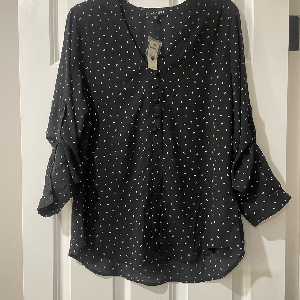 Express Black and White Patterned Blouse